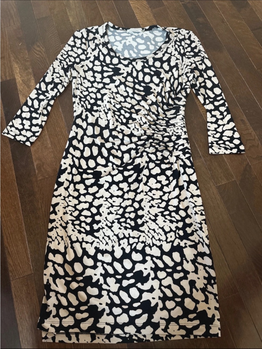 Calvin Klein Black and White Printed Ruched Women’s Dress